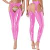 Womens Wet Look High Waist Cutout Leggings Crotchless Open Butt Patent Leather Skinny Pants Clubwear