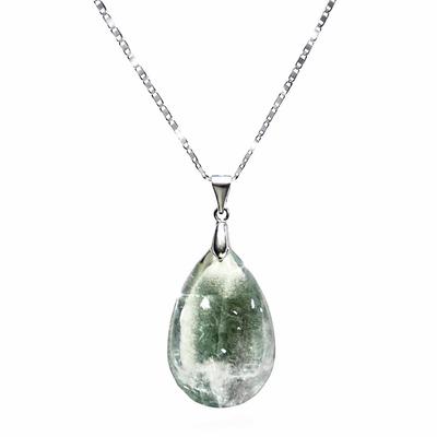 [Malline] Natural Stone Necklace, Garden Quartz (with Phantom Inclusions), Large Drop Pendant, Sterling Silver 925, Healing, 45cm