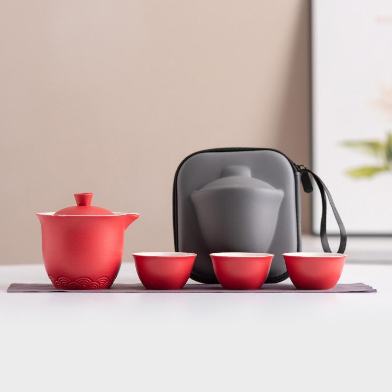 Chinese Style Travel Tea Set, Celadon Cover Bowl Small Set, One Pot, Three Cups, Fast Customer Cup, Portable Kung Fu Tea Maker