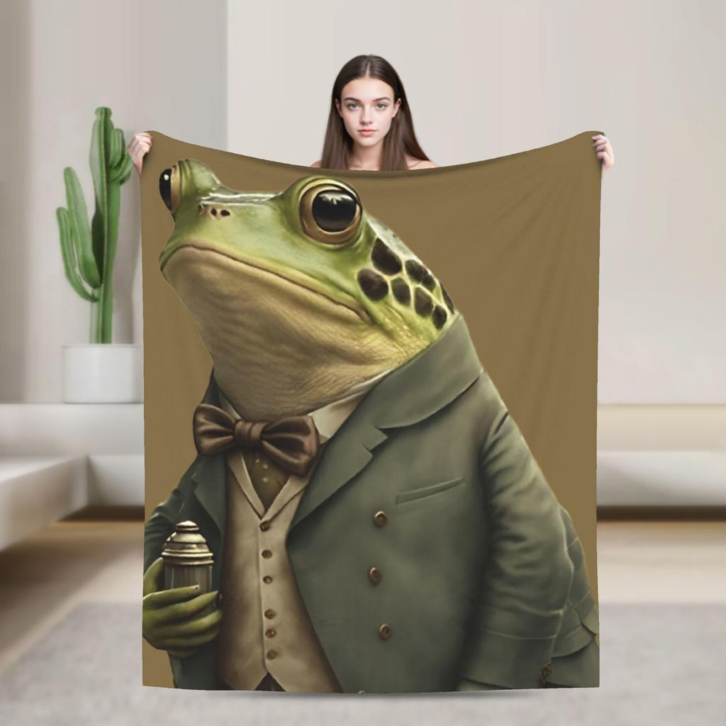 Gentleman Frog Blankets Super Warm Funny Plush Throw Blanket For Girls Boys Home Decor Flannel Bedspread Bed Cover