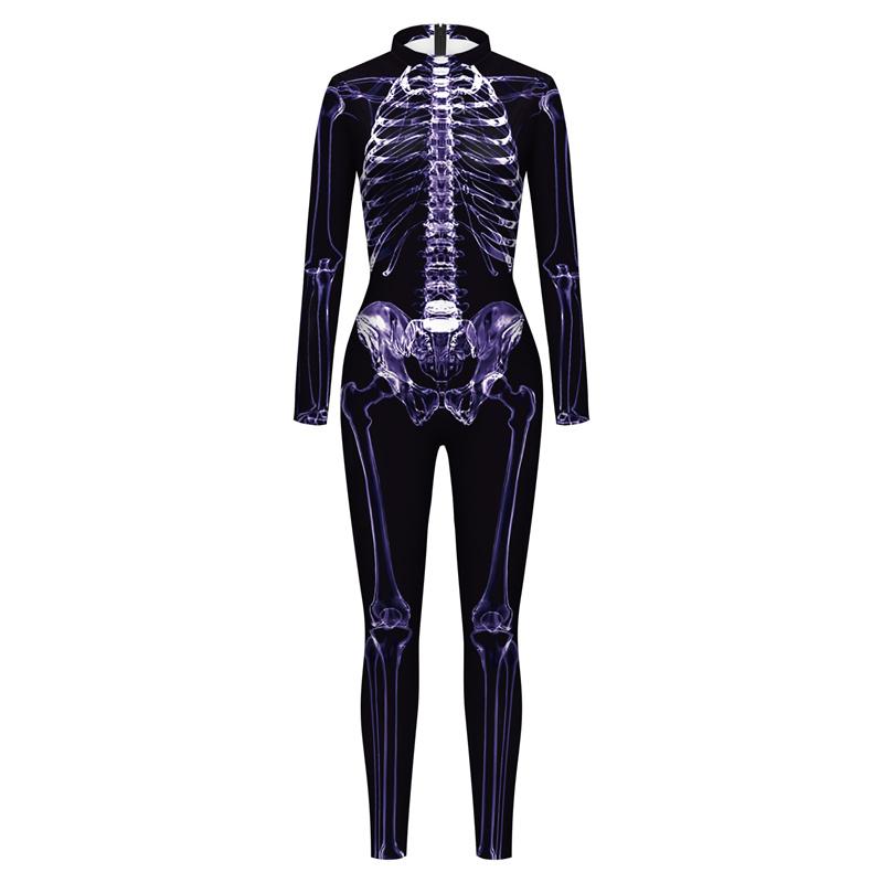 3D Skull Skeleton Printed Bodysuit Halloween Costume For Women Outfit Fancy Dress Clothing Adult Suit S-XL