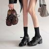 Spring  New Niche Thick Heigh Heeled Retro Designed Women's Korean Version Lace Up Square Toe Fashion Splicing Single Shoes
