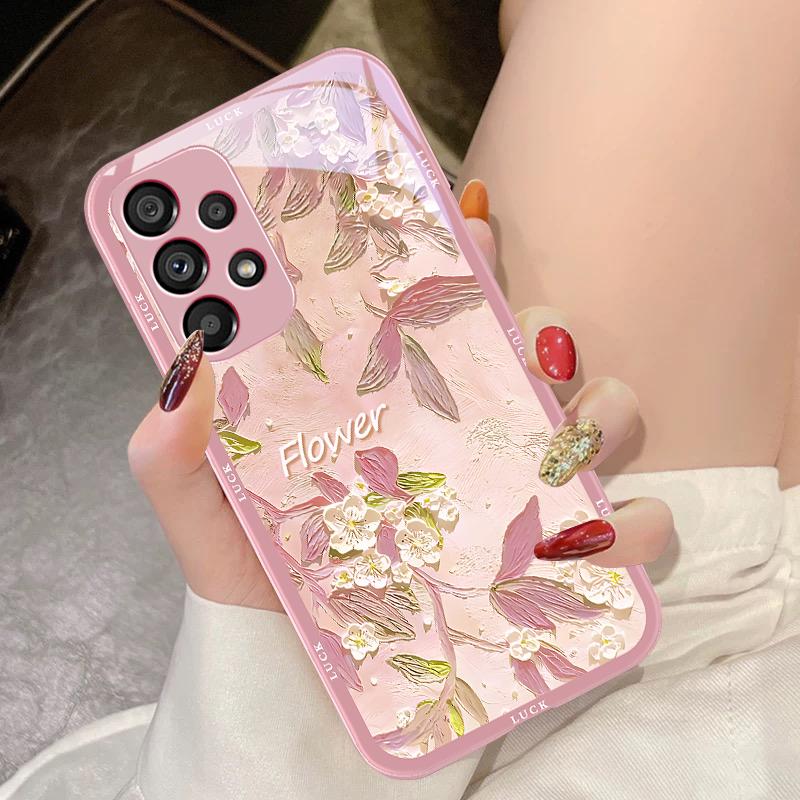 Oil Painting Flowers For Samsung Galaxy S10 4G S20 11E 30 S21 21Fe 22 S24 Pro S23 Ultra 5G S8 S9 Tempered Glass Phone Case