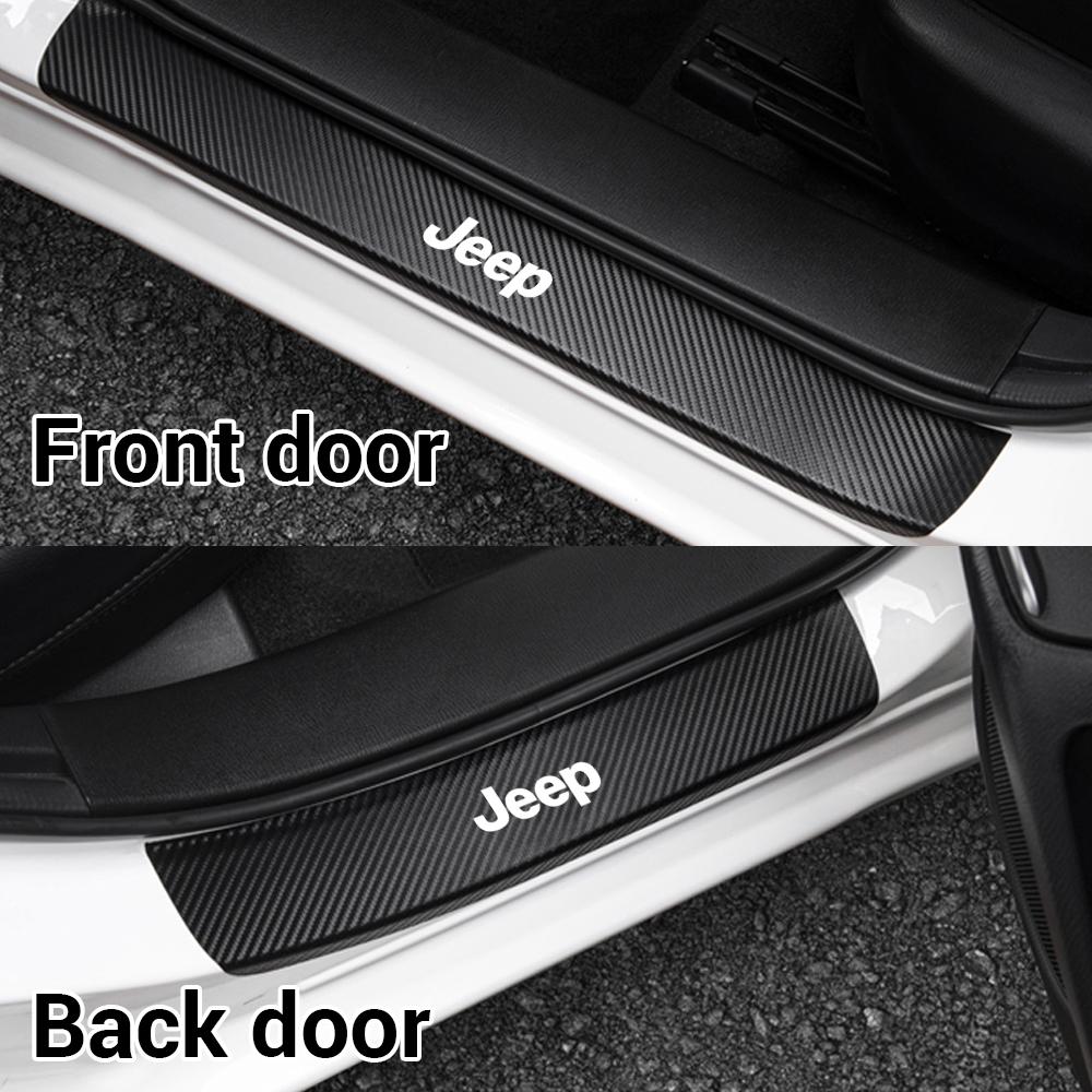 4Pcs Carbon Fiber Car Door Sill Plate Protector Emblem Stickers For JEEP Grand Cherokee Compass Renegade Wrangler JK Gladiator