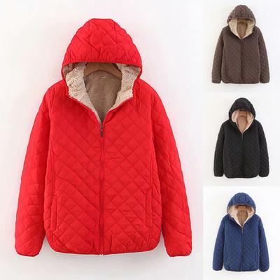 Women Coat Solid Color Hooded Plush Thicken Winter Jacket for Work