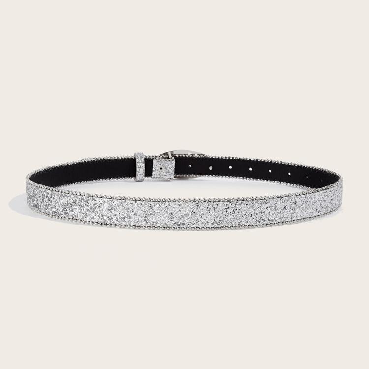 Girl Glittered Waist Belt Street Dance Jeans Belt Decorative Round Buckle