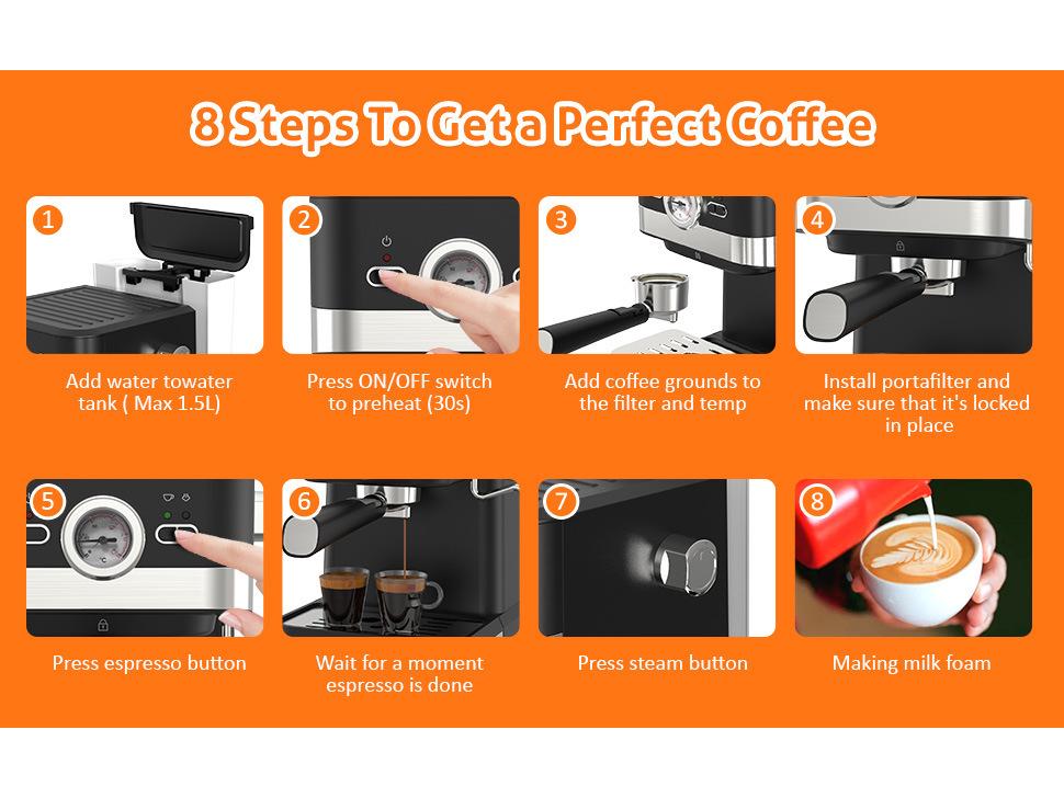 Aeomjk US Semi-Automatic Italian Espresso Machine with Milk Frother and Steam Function, Model 3110.