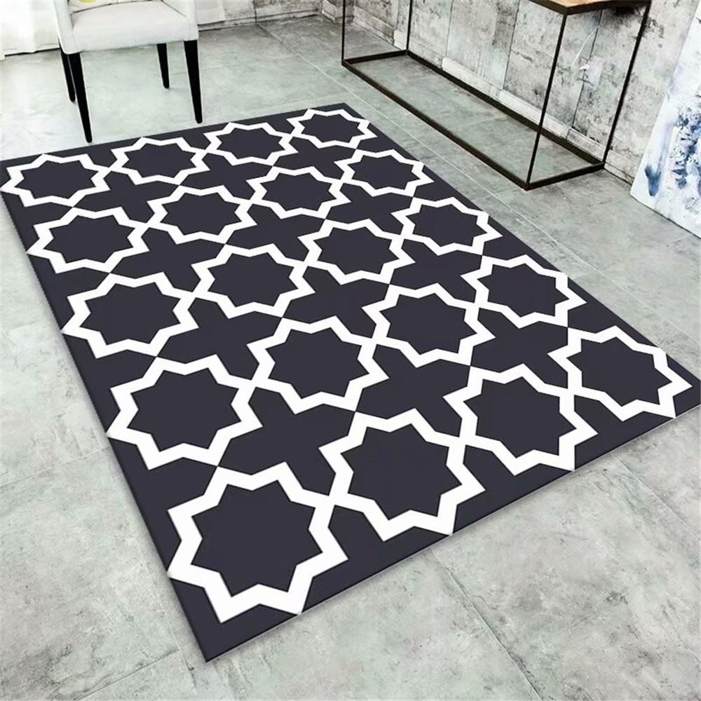 Nordic Style Living Room Area Rug Geometric Grids Bedroom Carpets Kitchen Mat Soft Flannel Non-Slip Bathroom Floor Mat Doormat