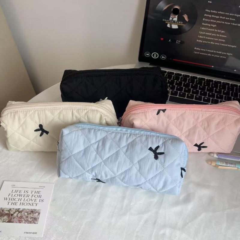 Silver Ballet Style Cute Bow Large Capacity Pencil Case Student Stationery Study Supplies Back To School Kawaii Bag