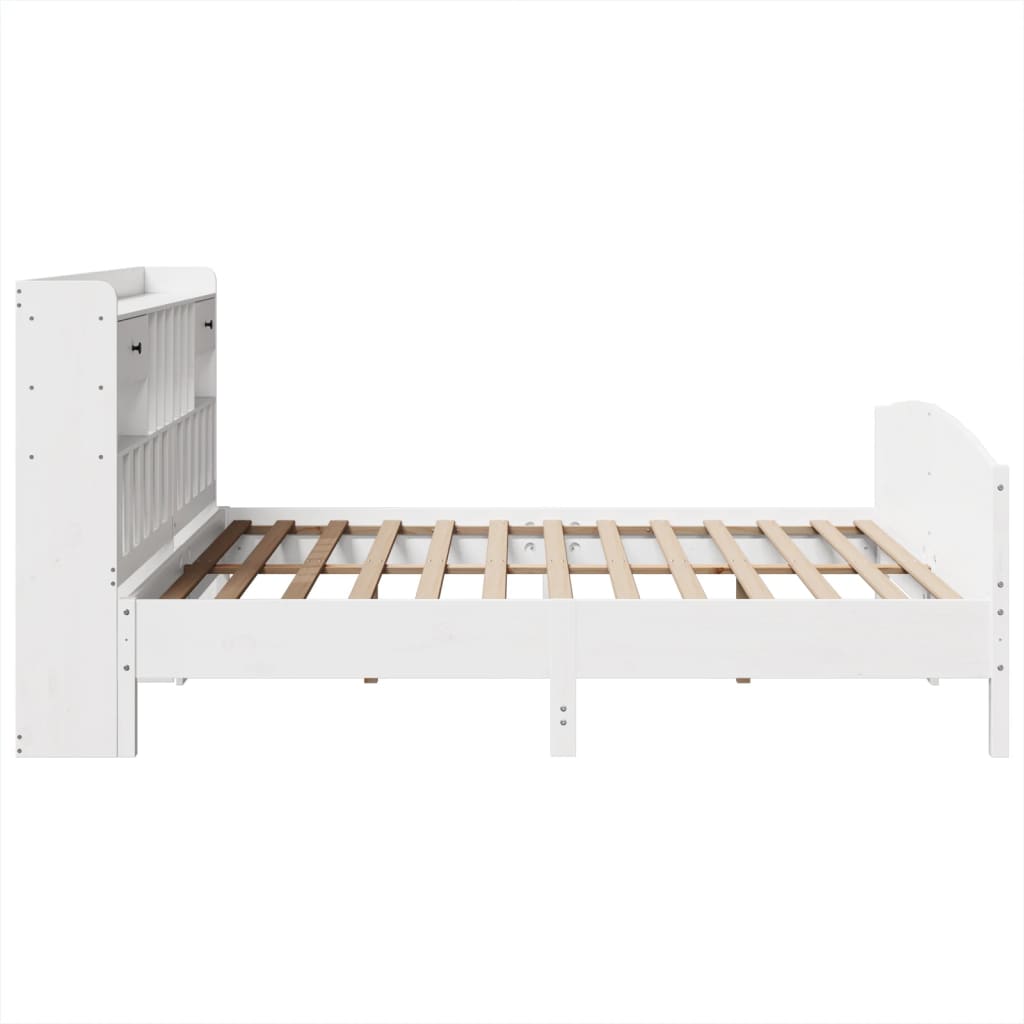 Solid Wood Bed with Shelf Without Mattress White 180x200 cm Pine
