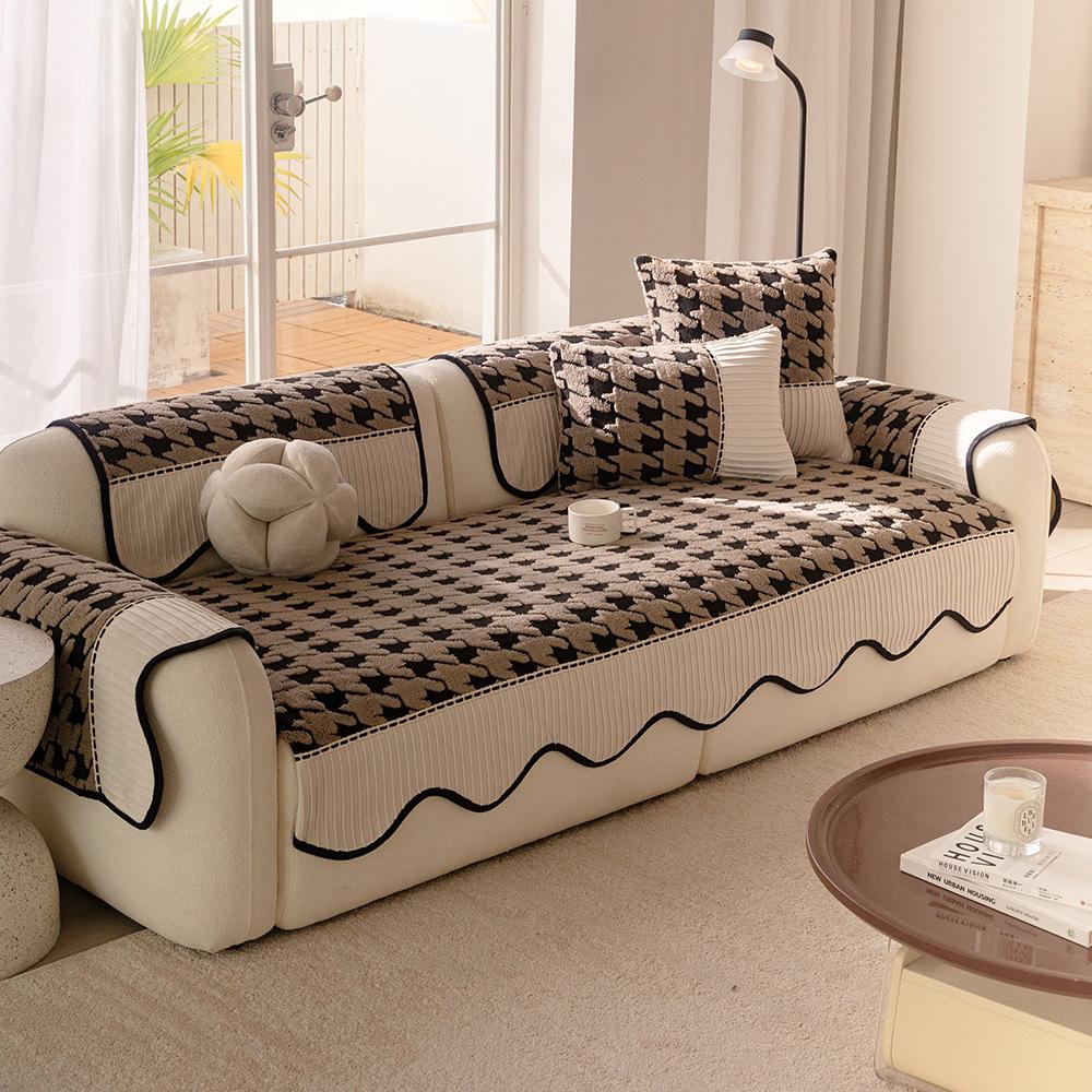 Thousand Bird Grid Sofa Cover Cloth Thickened Anti Slip and Anti Cat Scratch Sofa Cushion Cover Non Sticky Fur Autumn and Winter