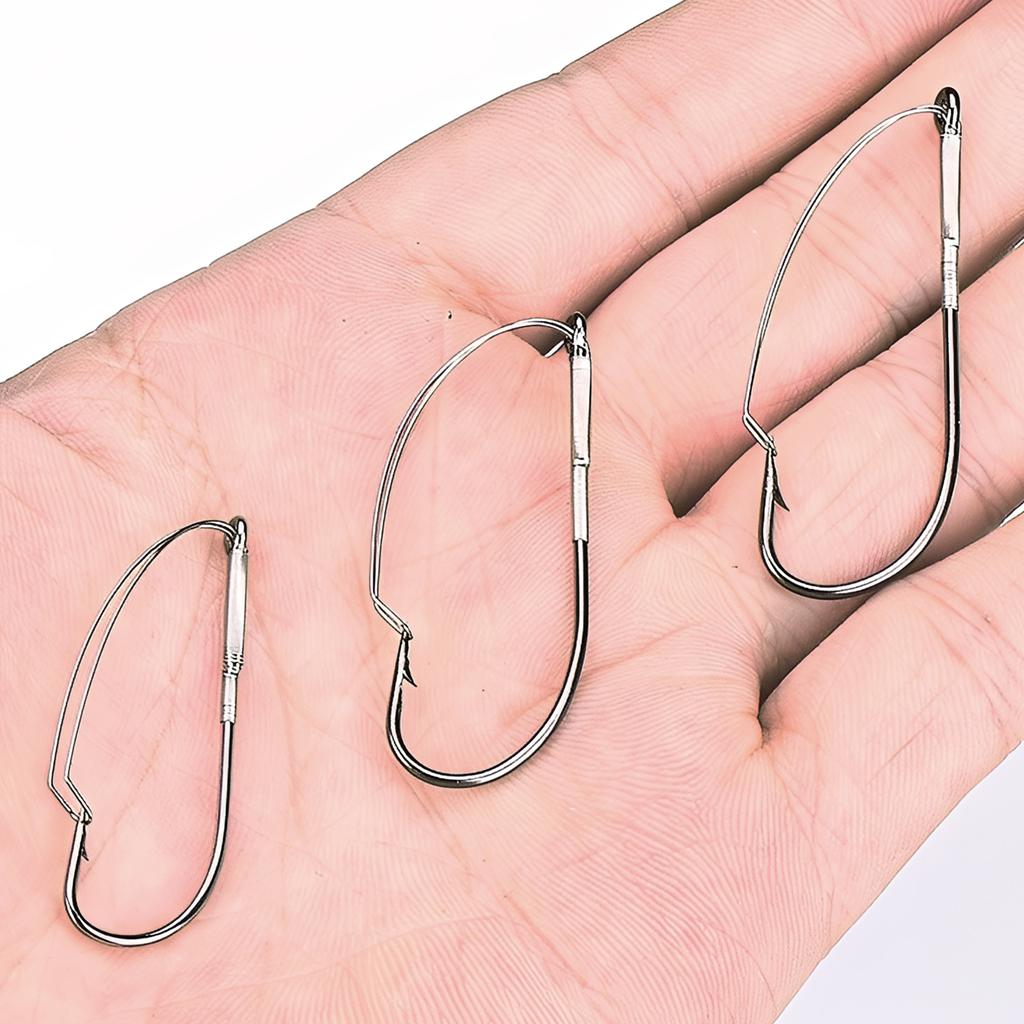 30pcs Carbon Steel Weedless Wacky Rig Fishing Hooks Assorted 1/0-3/0 Sizes for Freshwater Saltwater with Storage Box
