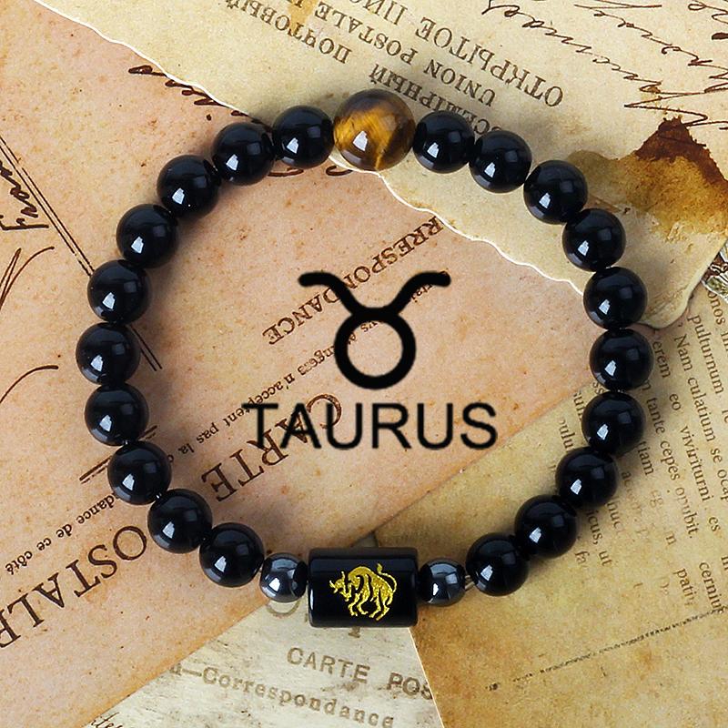 12 Constellation Zodiac Signs Bracelet Men Women Natural Tiger Eye Stone Beaded Couples Bracelets Scorpio Birthday Beads Jewelry