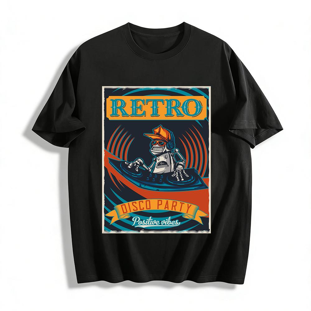Retro Robot DJ Disco Party Trendy Graphic Casual T-Shirt Pure cotton T-shirt XXS