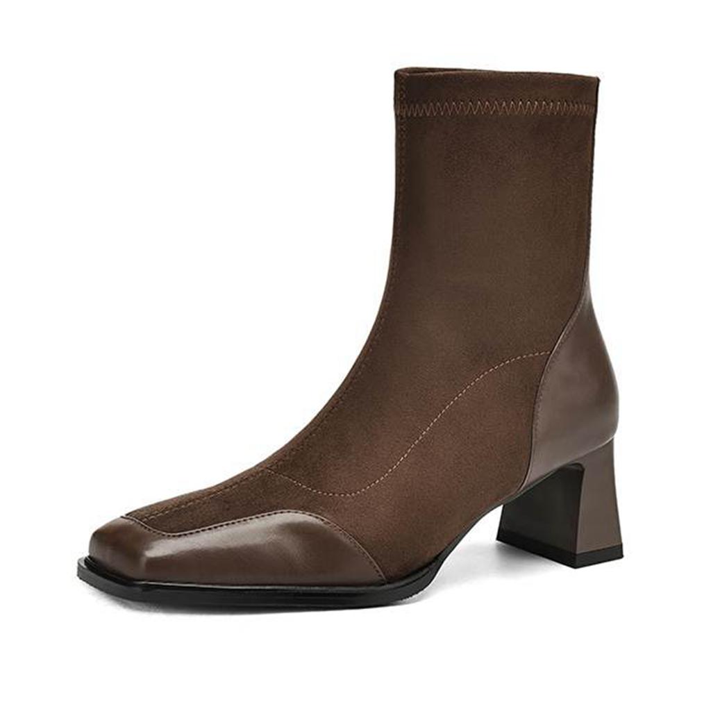 Krazing Pot Flock Autumn Winter Shoes Thick High Heels Big Size 40 Modern Boots Square Toe Keep Warm Zip Ankle Boots