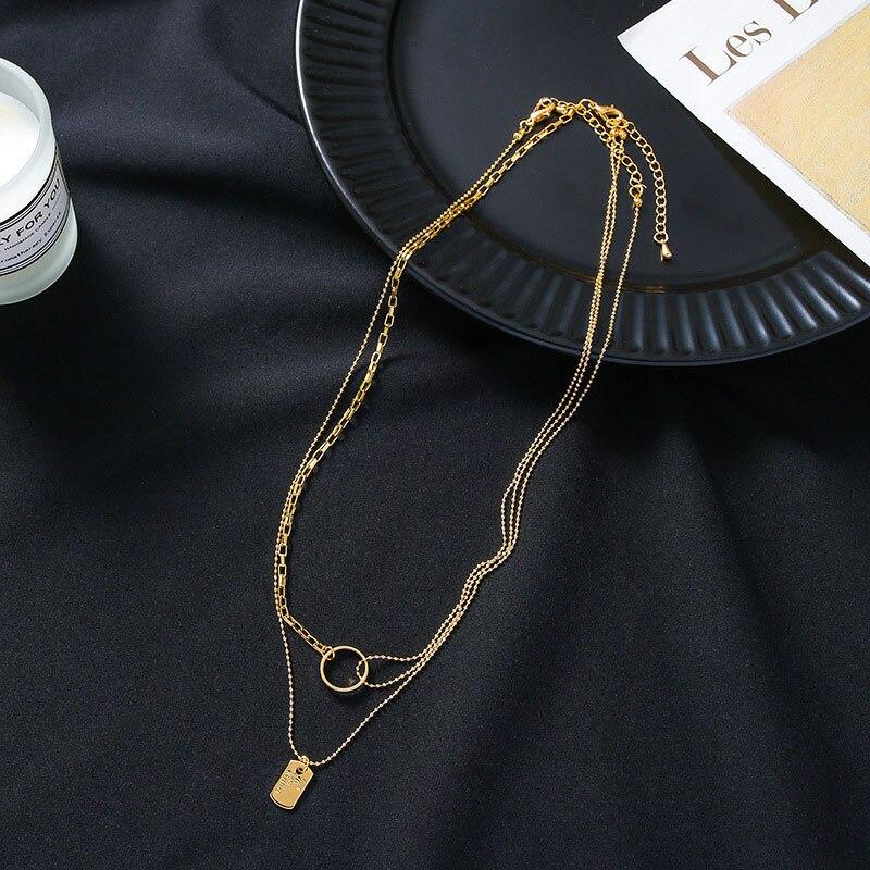 Double Layered Portrait Pendant Necklaces Sweater Chain For Women Stainless Steel Niche Choker Chain Necklaces Jewelry AccessoriesTrendy Pendant