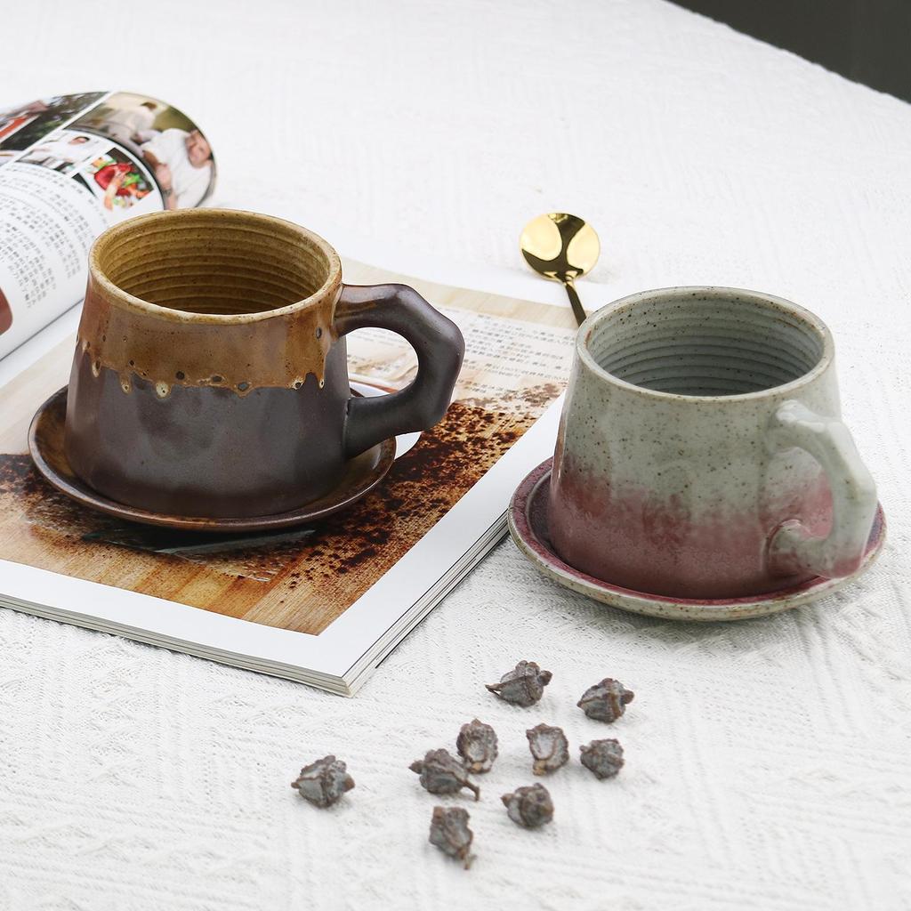 Retro Ceramic Cup and Saucer Set - Niche Design Creative Coffee Mug