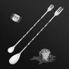 1pcs 304 Stainless Steel Cocktail Mixing Stirring Spoon Fork Bar Spiral Pattern Drink Shaker Muddler Stirrer Twisted Fork Spoon
