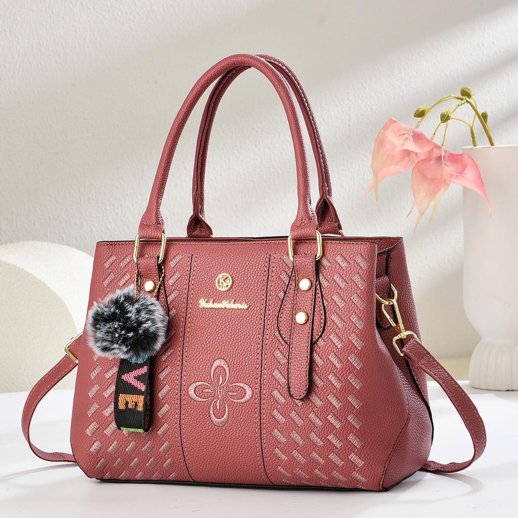 Japanese Style Exquisite Embroidered Ladies Handbag, Fashion Multiway Shoulder Crossbody Bag With Cute Plush Ornament