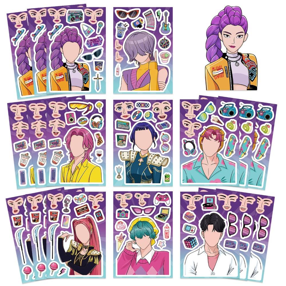 Cartoon K-POP Toy Puzzle Stickers DIY Handicraft Stationery Waterproof Make a Face 8/16/24PCS Set for Crafting And Fun