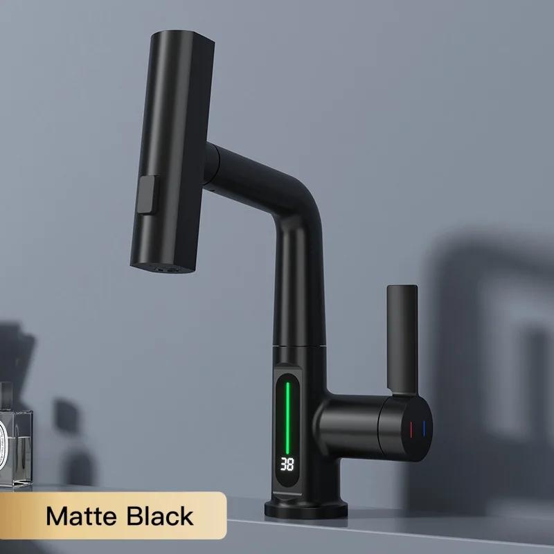 

Светодиодный интеллектуальный дисплей температуры кухонный кран розетка для горячей и холодной воды кухонный кран для мойки вытяжной кран для мойки чёрный