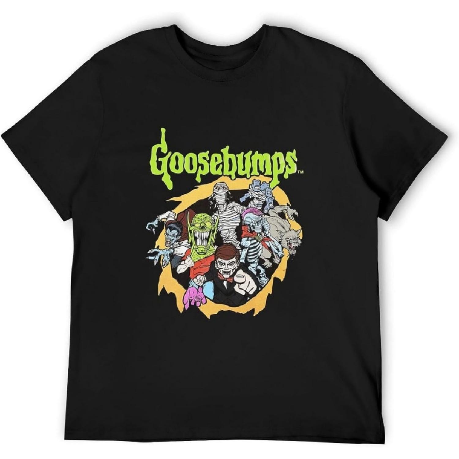 Men s Goosebumps Logo and Characters Glow-in-The-Dark T-Shirt Black S