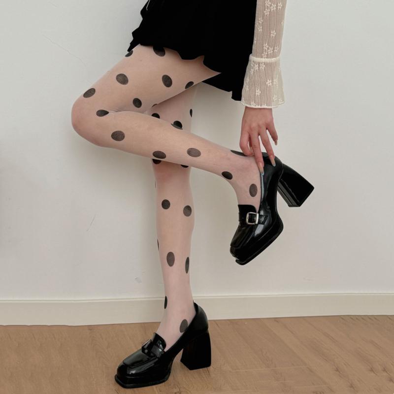 Women Tight JK White Ultra Thin Printed Polka Dot Pantyhose Tights Women Pantyhose Women Thin Sexy Lingerie Thigh High Stockings