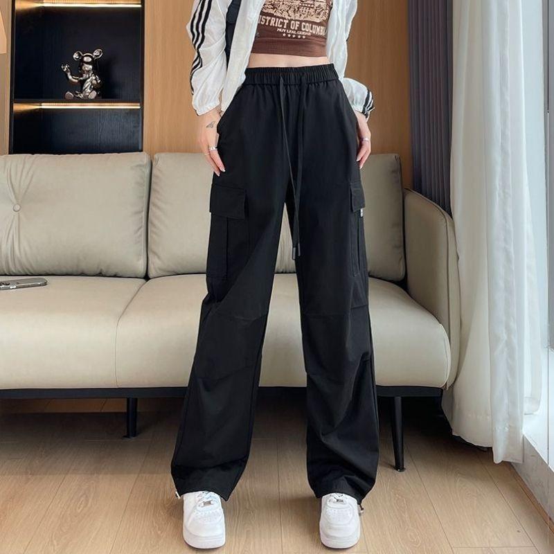 

Black Cargo Pants Women s Spring & Fall 2025 New Arrival Parachute Hiking Pants Summer Jogger Pants American Sports Wide-Leg Pants Black S