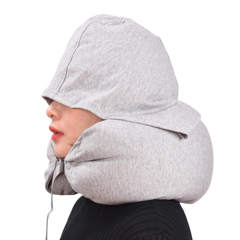 Particle U-Shaped Hooded Neck Pillow: Multi-functional, Light-Blocking, Breathable, for Airplane Nap & Lumbar Support