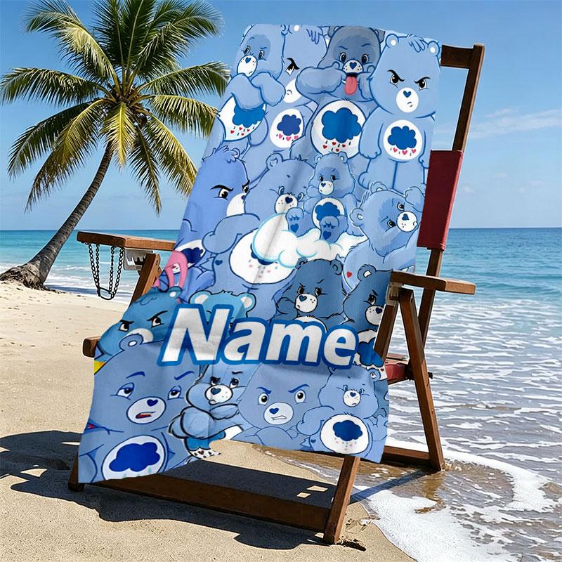 Custom Name Personalized Care Bears Print Beach Towel, for Trip Camping Beach Party Home Decor, Birthday Gift for Family & Friends