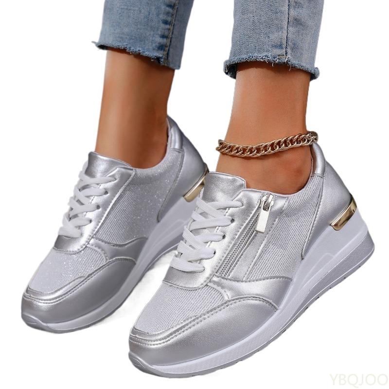 Spring and Autumn Fashion Thick Soled Tall Women's Single Shoes Casual Versatile Slope Heel Zipper Sports Style Women's Shoes