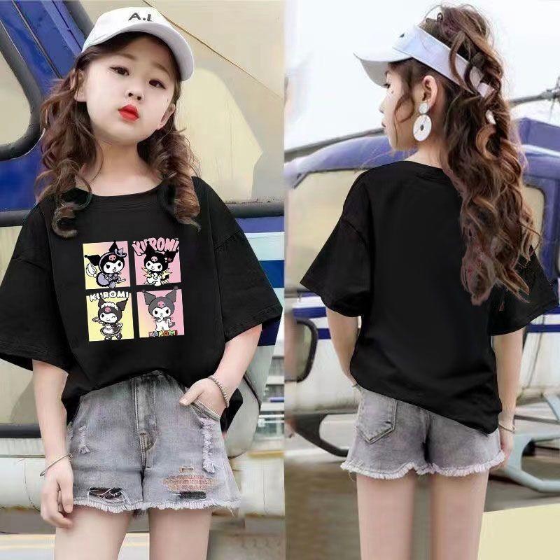 Summer girls' short sleeved T-shirts, girls' clothing Kuromi tops, baju budak perempuan girls' T-shirts, girls' shirts