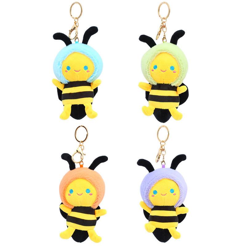 Adorable Cartoon Bee Keychain Plush Toy Cute Soft Crystal Velvet Bag Charm