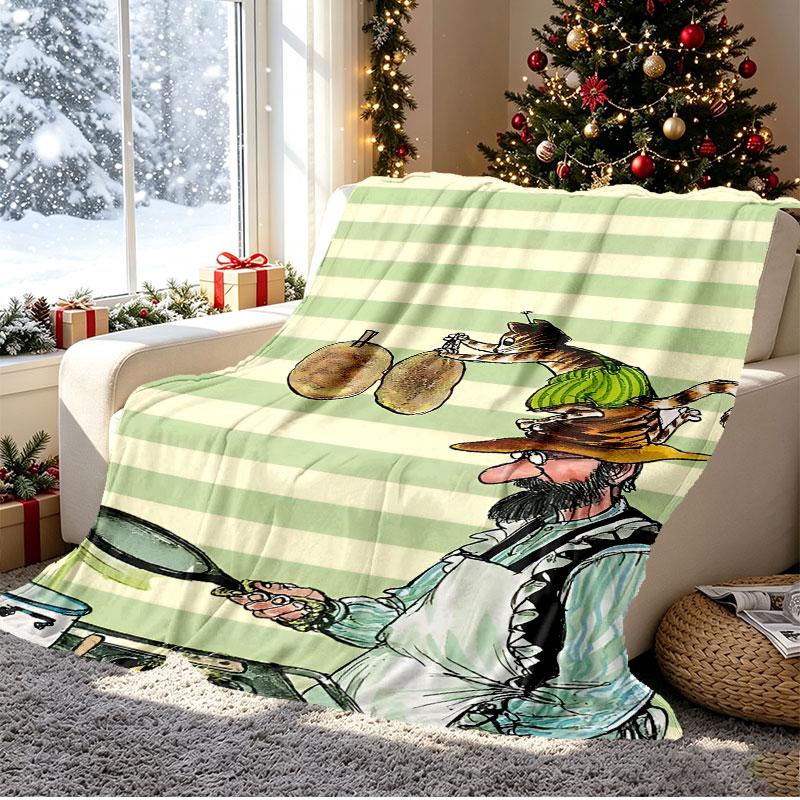 Pettersson und Findus Pattern Blanket for Home Decoration, Bed, Sofa, Car Travel, Camping, Suitable for All Seasons, Birthday Christmas Gift