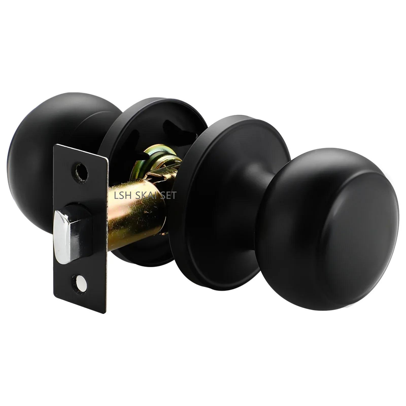 Stainless Steel Spherical Handle Lock Entrance Passage Keyless Door Lock Black Bathroom Door Lock Indoor Hardware Lockset 60mm