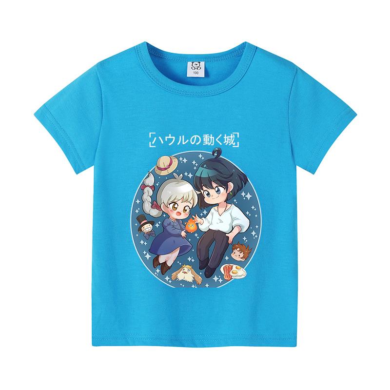 Movie Howl's Moving Castle Kids T Shirt Howell Jenkins Calcifer Short Sleeve Tee for Boy Girl Cartoon Anime Tops Summer Clothes