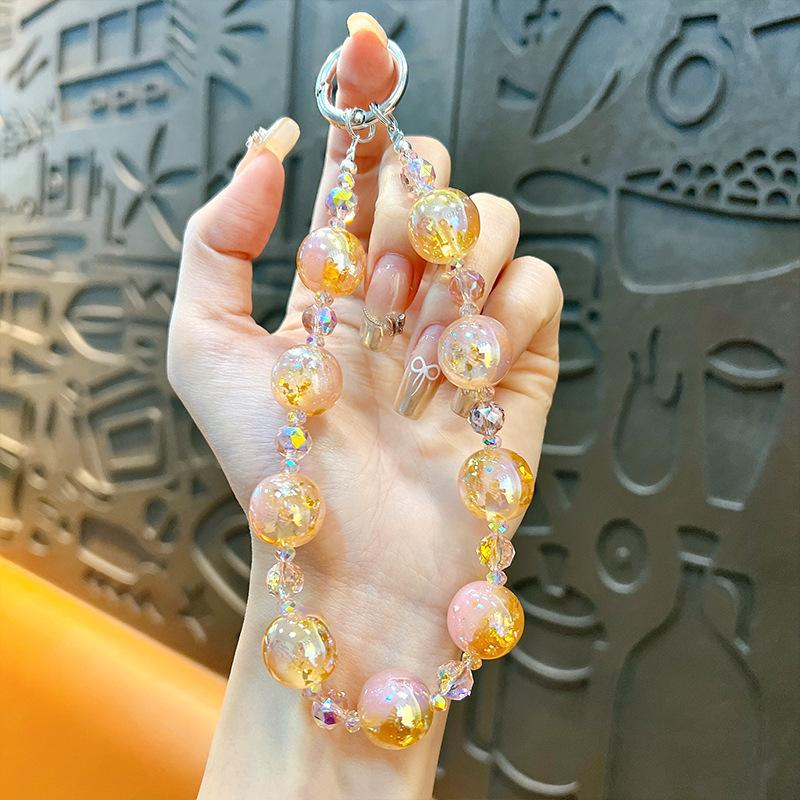 Flash Beaded Mobile Phone Chain Crystal Bow Key Bag Lanyard Pearl Mobile Phone Lanyard Small Gift