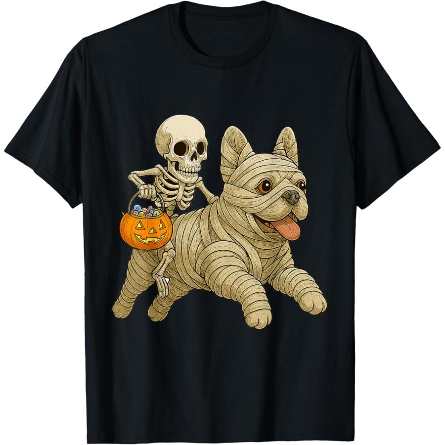 Скелет на Бульдоге Мама Собака Хэллоуин Смешная Футболка S