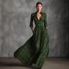 2025 European & American Women's Retro Plaid V-Neck Long Dress - Autumn/Winter Elegant French Style