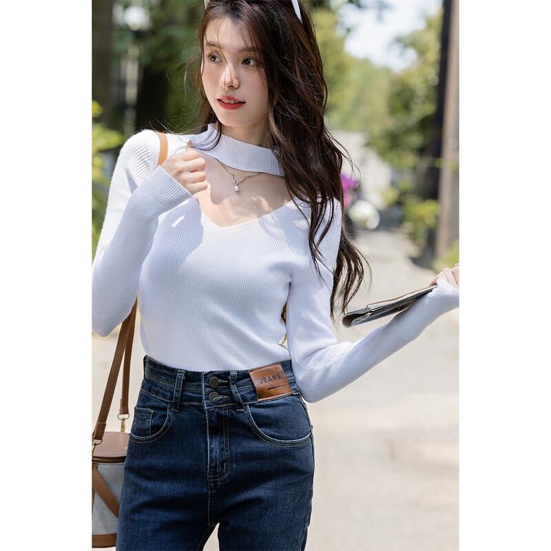 MOKANA Women's Elegant V-Neck Long Sleeve Knit Sweater