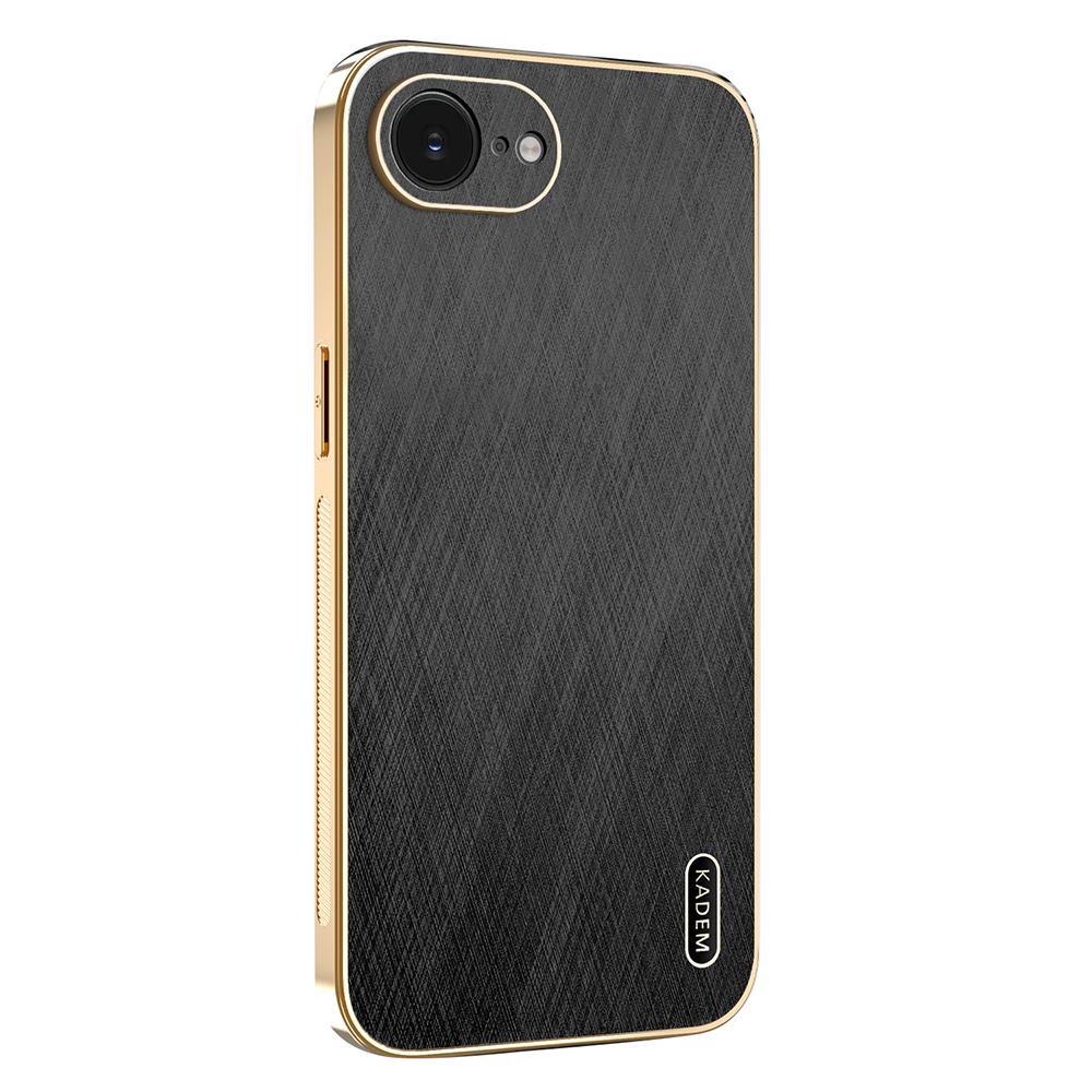 

KADEM For iPhone 16e Case Electroplating Silk Texture PU+TPU Phone Back Cover Black