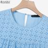 ZANZEA Vestido informal de verano de manga corta con patchwork de crochet calado para mujer