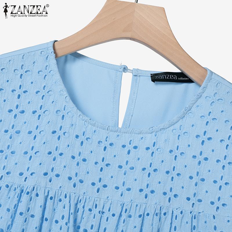 ZANZEA Vestido informal de verano de manga corta con patchwork de crochet calado para mujer