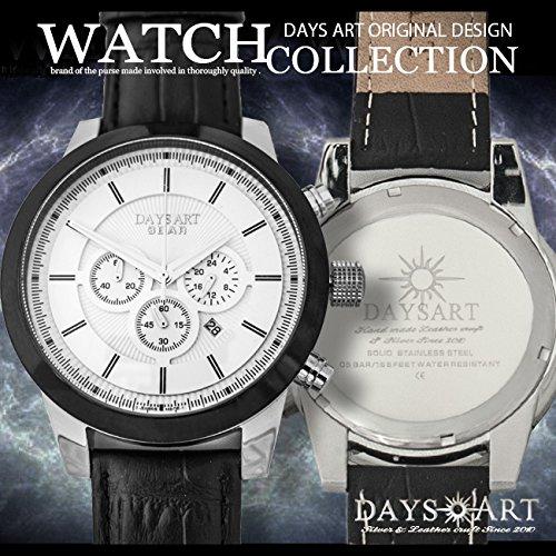 Days Art Original Chronograph Watch Genuine Leather Belt Buckle Clasp White Dial Large Battery Operated Quartz Men's
