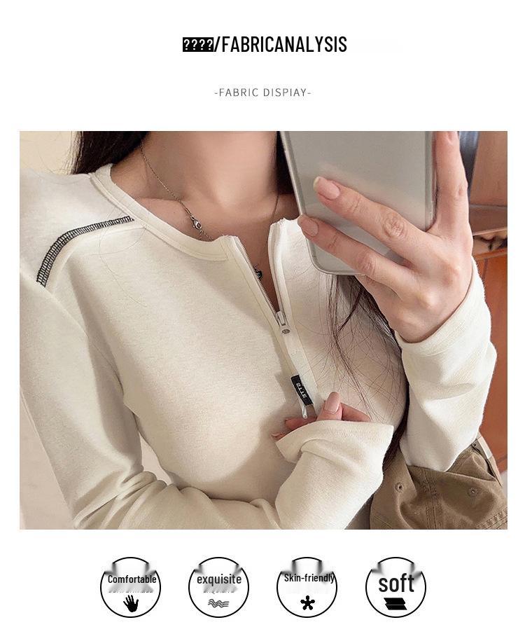 Stylish Korean Slim-Fit Half-Zip Long-Sleeve Top: Trendy, Figure-Flattering, Versatile Autumn/Winter Base Layer.