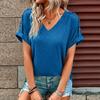 Spring and Summer Pure Color Button-up Fashion Short-sleeved Women's T-shirts