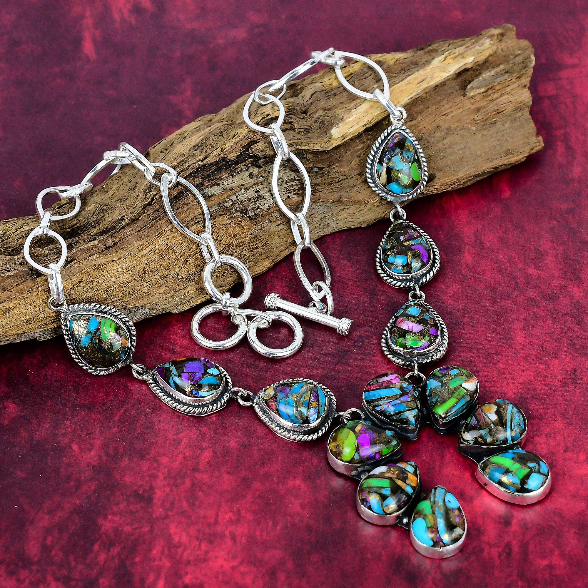 

Ожерелье Fiesta Kingman с бирюзой, ювелирные изделия из стерлингового серебра 925 пробы, регулируемая цепочка из драгоценных камней, ювелирное ожерелье ручной работы, подарок другу