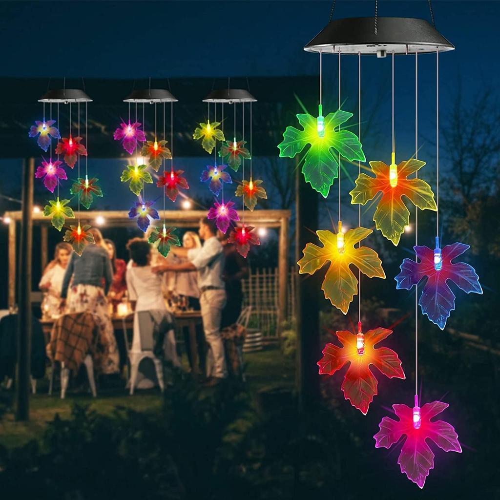 Solar Wind Chimes, Color Changing Solar Maple Leaf Wind Chimes, LED Mobile Wind Chimes, Waterproof Outdoor Wind Chime Lights for Garden, Patio,