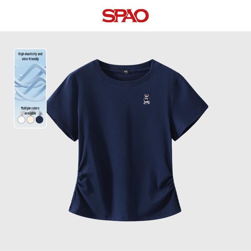 SPAO Women s Pleated Slim Fit Short Sleeve T-Shirt M