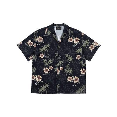 Summer Island Vacation Style Coconut Tree Print Shirt Men's Loose Fashion Beachwear Travel Cuban Collar Short Sleeve Men